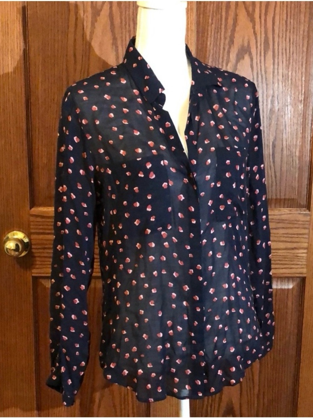 cloth & stone Navy Button-Down Shirt with Pink Dot Pattern